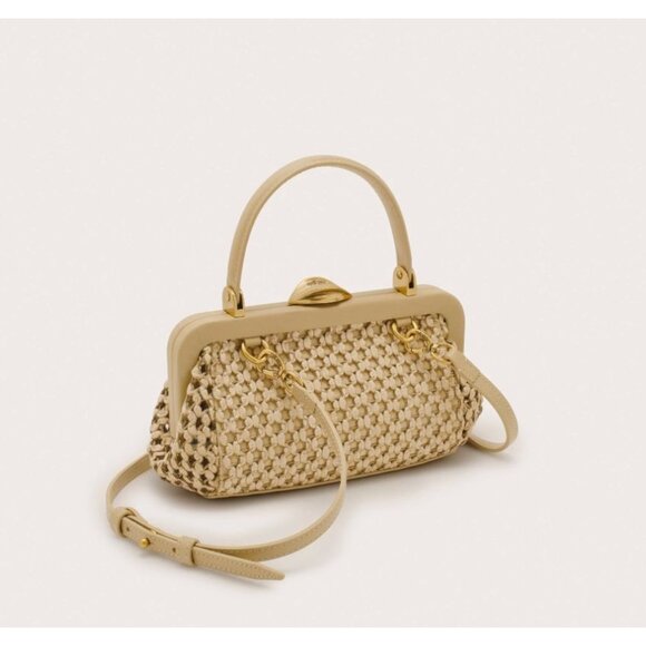 Cult Gaia Zuma Mini Crossbody in Sand - Woven Leather Kiss Lock - Picture 3 of 11